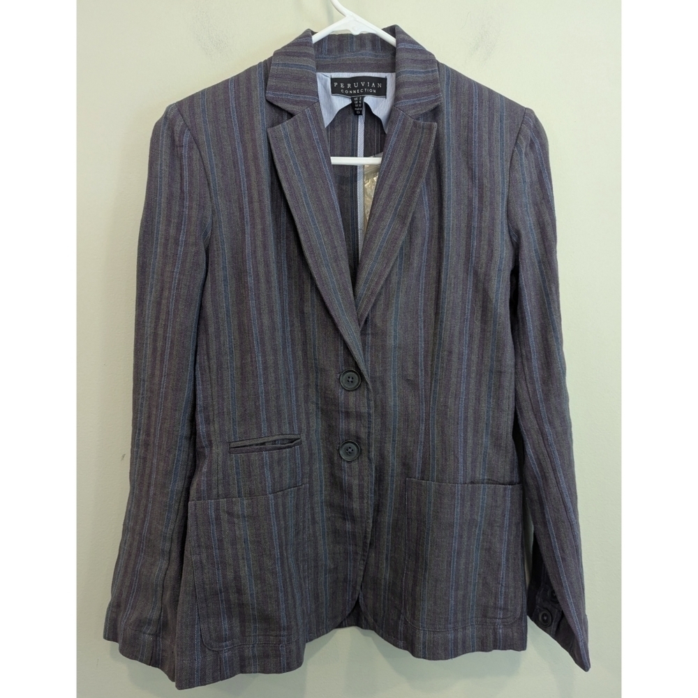 NWT Peruvian Connection Cotton Linen Blend Two Button Blazer Size 2